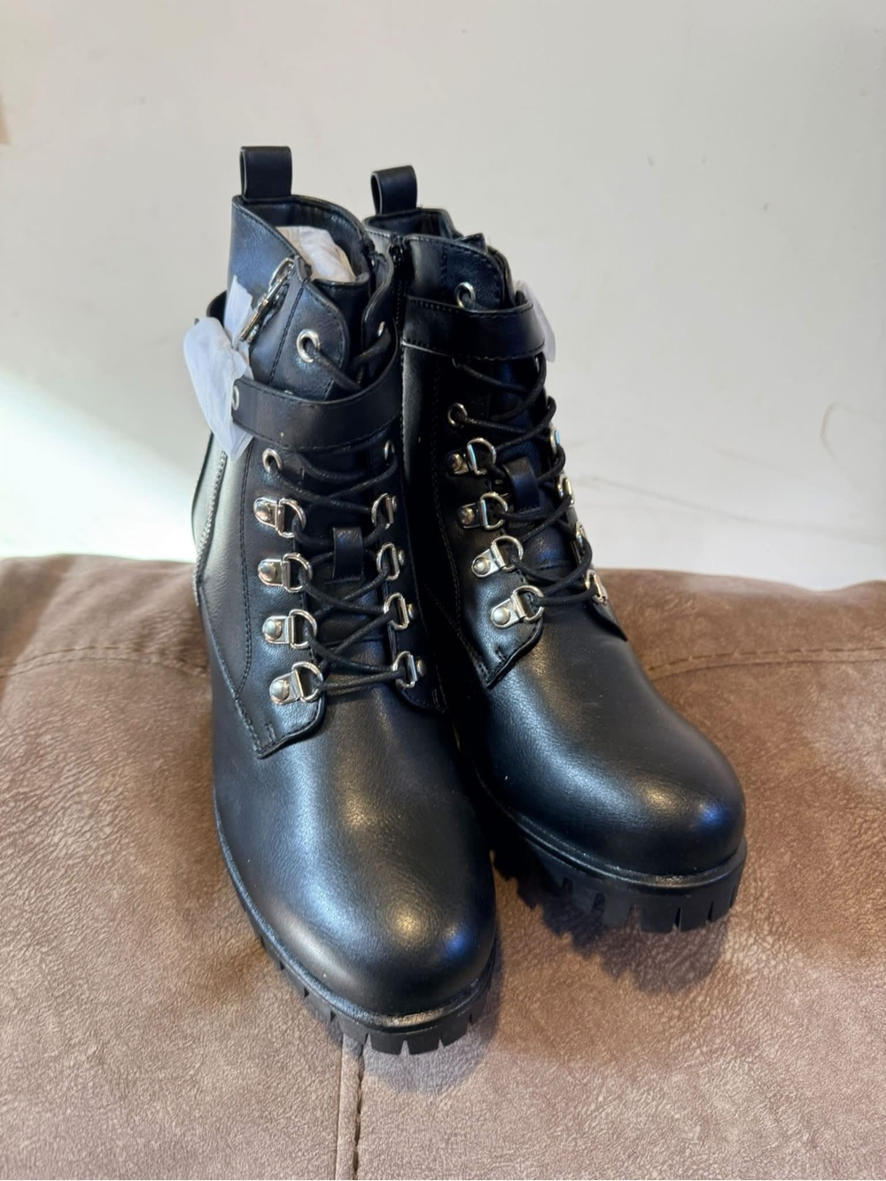 Women’s Black Lace-Up Lug Sole Ankle Boots